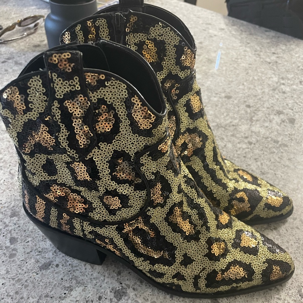 Betsey Johnson Sequin Leopard Booties